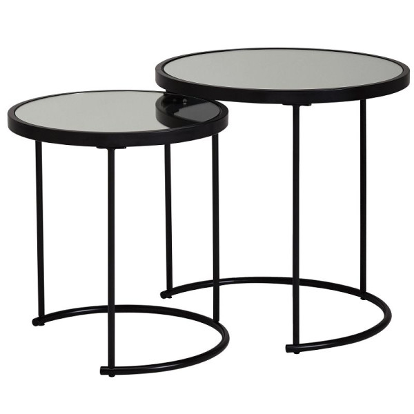 Wohnling Design Beistelltisch Rund Ø 50/42 cm - 2 teilig Schwarz mit Spiegel Glas, WL5.985