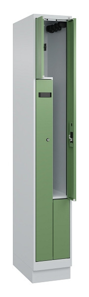 C+P Z-Spind Evolo PLUS, Sockel, 2 Fächer, 1950x300x500mm, 7035/6011, Zylinderschloss, 049023-102 S10038