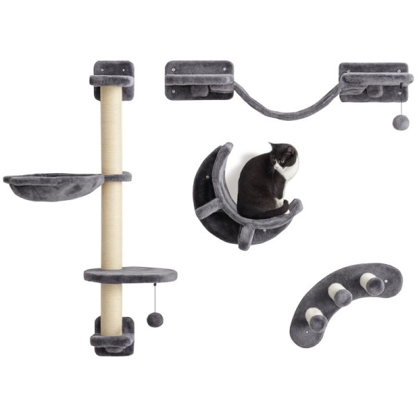 PawHut Kletterwand Katzen 4-teilig Katzen Kletterwand Set mit Hängematte, Katzenbrücke bis zu 5 kg, D30-729V80CG