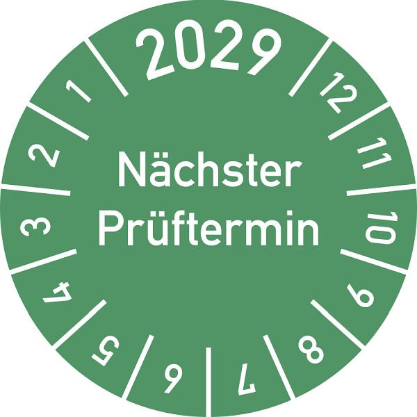 Moedel Prüfplakette 2029 Nächster Prüftermin, Folie, Ø 15 mm, VE: 10 Stück/Bogen, 108178