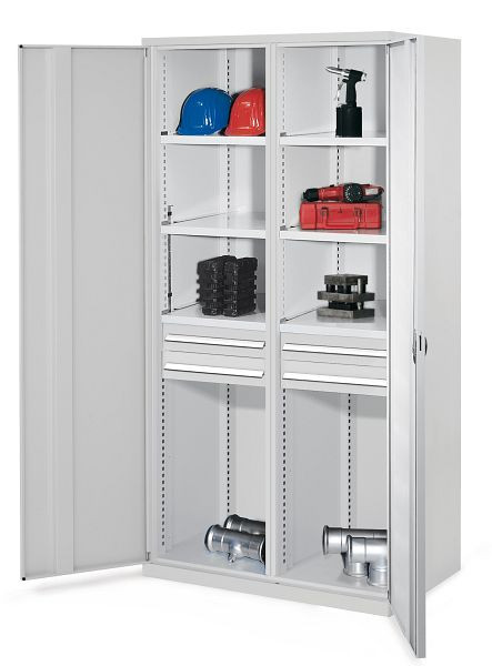 Kappes Schwerlastschrank mit Mitteltrennwand, 1950 x 1000 x 600 mm, Mod 56, RAL 7035, Vollblechtüren, 1463.12.1013