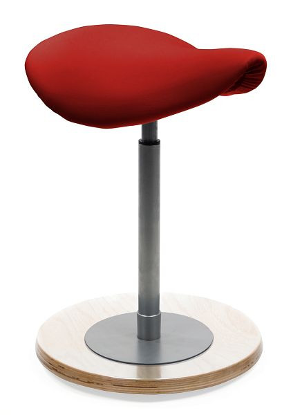 Mayer Sitzmöbel Pendelhocker myERGOSIT mit ergonomischem Sattelsitz, Sitzbezug Rot, Bodenplatte Natur lackiert, 1167_N_26391
