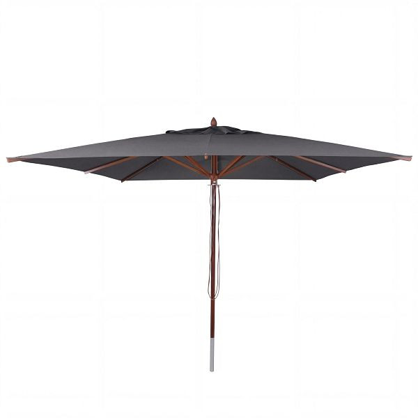 Mendler Gastronomie Holz-Sonnenschirm HWC-C57b, Gartenschirm, Polyester/Holz 17kg, eckig 3x3m Seilzug stoßsicher, anthrazit, 120494