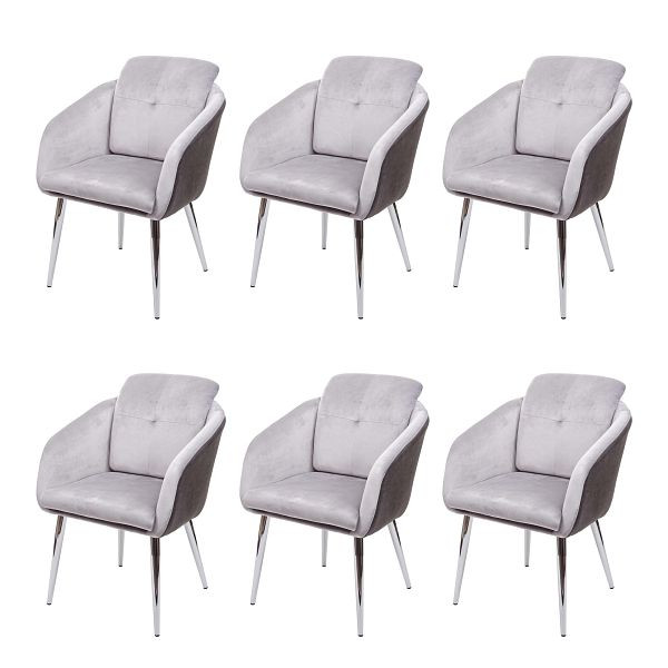 Mendler 6er-Set Esszimmerstuhl HWC-G48, Küchenstuhl Polsterstuhl Lehnstuhl, Kunstleder Samt mit Armlehne MVG, grau, 6x71555