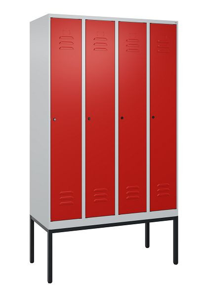 C+P Umkleidespind Classic PLUS mit Mitteltrennwand, Gestell, 4 Abteile, 2120x1200x500mm, 7035/3020, Zylinderschlösser, 0800307-40F S10017