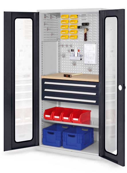 Kappes RasterPlan Schubladenschrank, Modell 35, RAL 7035/7016, Sichtfenstertüren 1950 x 1000 x 600 mm, mm 3 Schubladen H 100 mm, 1460.05.5024