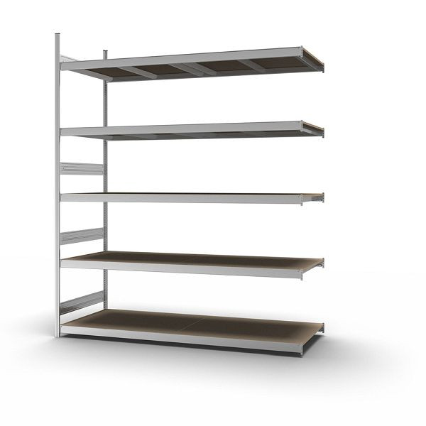 hofe Großfach-Anbauregal, 3000x800x2500 mm, 5 Fachebenen, Spanplatte verzinkt, 350 kg Fachlast, 2000 kg Feldlast, zweiseitige Bedienung, GZA30825S