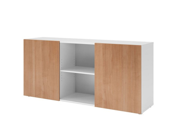 Hammerbacher Sideboard mit Schiebetüren 1780, 2 OH, Korpus: Weiß / Front: Nussbaum, 160 x 42 x 74,8 cm (BxTxH), V1780/W/N