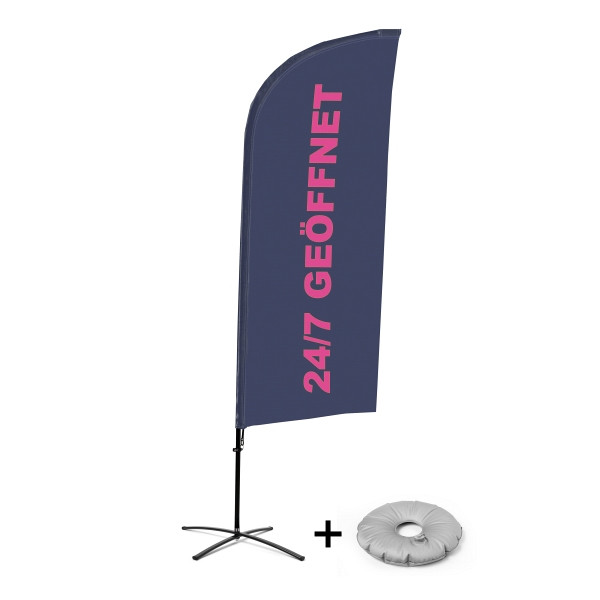 Showdown Displays Beachflag Alu Wind Komplett-Set 24/7 Geöffnet Deutsch Kreuzständer, BFAW310-CB30-WB-I130