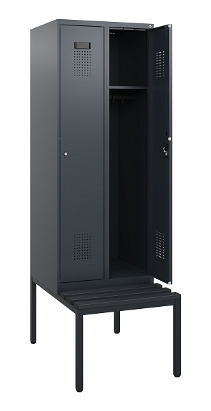 C+P Spind Evolo PLUS, 2 Abteile, 1950x600x815mm, 7016/7016, Zylinderschloss, Material Sitzfläche Kunststoff, Sitzbank, 0490505-20 S10097