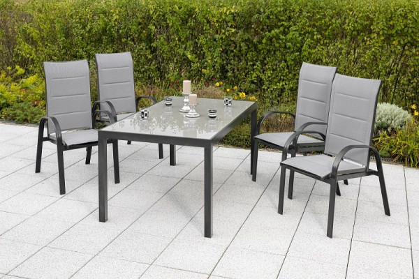 Merxx 5-teilig Marini Set, 4 Marini Sessel, in 2 Positionen verstellbar, 1 Tisch, 150 x 90 cm, graphit/grau, 50255-309