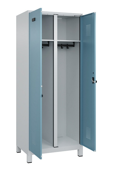 C+P Schwarz-Weiß-Spind Evolo PLUS, mit Füßen, 2 Abteile, 1950x800x500mm, 7035/0, 2406015 RDS Architekturblau, Drehriegel, 049012-22 S10009