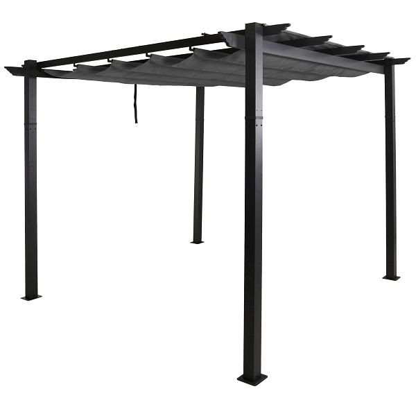 Mendler Aluminium Pergola HWC-N93, Gartenpavillon Pavillon Garten, stabiles 8cm-Gestell Schiebedach UV50+ 3x3m, anthrazit, 110022+110023+110024