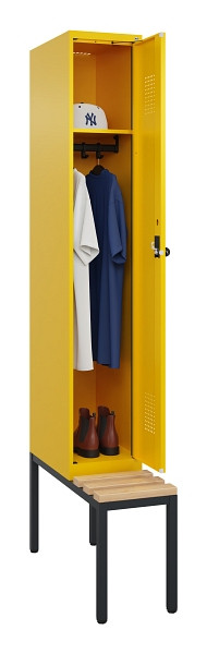 C+P Spind Evolo PLUS, 1 Abteile, 2120x300x815mm, 1023/1023, Haken 3, Drehriegel, Sitzfläche Buche-Hartholz, Sitzbank, 0490507-10 S10022