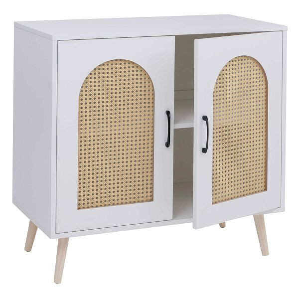 Mendler Kommode HWC-P51, Schrank mit Türen Anrichte Staufächer, Poly-Rattan MDF Melamin 79x80x40cm, weiß, 139906