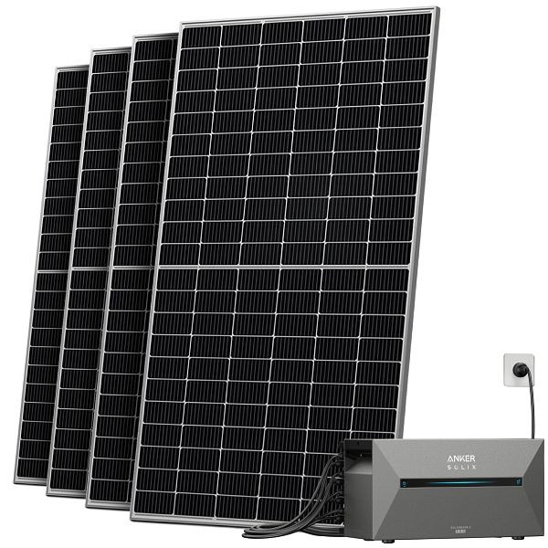 Solarway Balkonkraftwerk 2000W, Anker SOLIX Solarbank 2 E1600 Pro 1,6 kWh Speicher, mit Stockschraubenhalterung, SHY-4-500-D20-ST-A