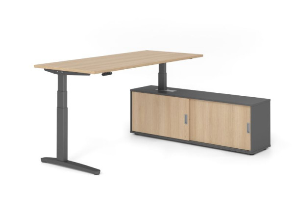 Hammerbacher Schreibtisch XBHM19, 180x80cm, Platte: Eiche, 25mm dick, C-Fuß Gestell Graphit, Höhe: 65 - 129 cm, Ahorn, VXBHM19SB/E/G/G/E