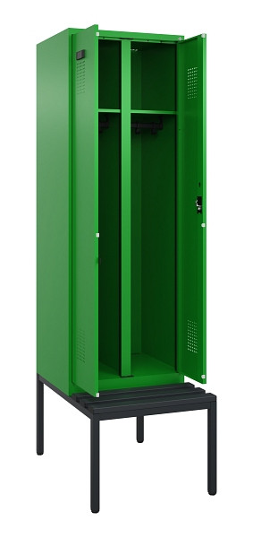 C+P Schwarz-Weiß-Spind Evolo PLUS, Bank, 2 Abteile, 2120x600x815mm, 6037/6037, Zylinderschloss, Sitzfläche Kunststoff, Sitzbank, 0490527-20 S10106
