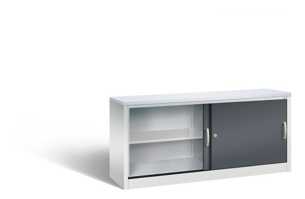 C+P Sideboard mit Schiebetüren Acurado, H720xB1600xT400mm, Farbe: Lichtgrau / Schwarzgrau, Bügelgriff, 2 OH, 5724-00 S10340