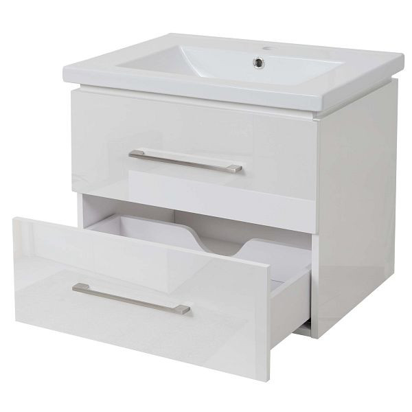 Mendler Premium Waschbecken + Unterschrank HWC-D16, Waschbecken Waschtisch, hochglanz 60cm, weiß, 62239+62238