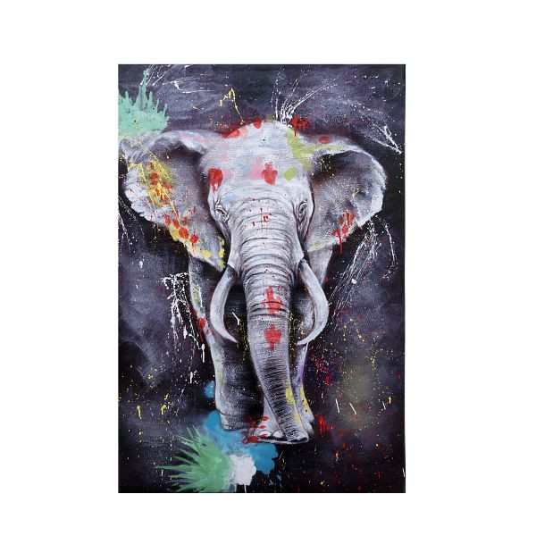 Mendler Ölgemälde Elefant HWC-H25, Leinwandbild Wandgemälde Gemälde, handgemaltes XL Wandbild, 120x80cm, 72767