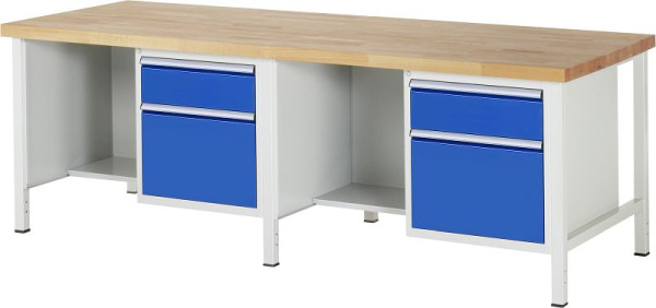 RAU Werkbank Serie 8000 - Gestell-Bauweise (Schweißgestell), 2 Unterbau-Container (2x Schublade, Ablageboden), 2500x840x900 mm, 03-8451A2-259B4S.11