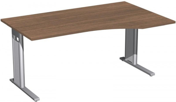 geramöbel PC-Schreibtisch rechts starr, C Fuß Blende optional, 1600x1000x720, Nussbaum/Silber, N-648311-NS