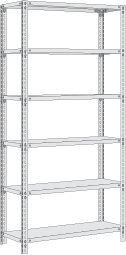 Regalwerk RUDI-Schraubregal 350 - Grundregal HxBxT 2500x1280x600mm mit 6 Stahl-Fachböden, B5-23612-60