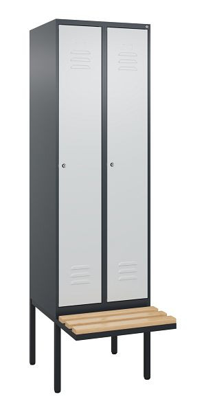 C+P Umkleidespind Classic PLUS, 2 Abteile, 2120x600x815mm, 7016/7035, Zylinderschlösser, Buche-Sitzleisten, 3 Doppel-Haken, 0800407-20 S10059