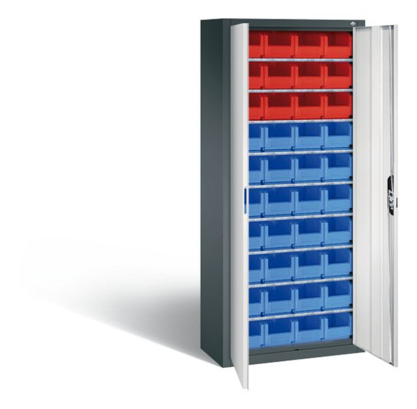C+P Magazinschrank Serie 13, H1690xB700xT300mm, Farbe: Anthrazitgrau / Lichtgrau, Muldengriff, 133413-28 S10037