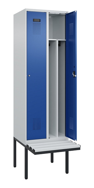 C+P Spind Evolo PLUS, 2 Abteile, 2120x600x815mm, 7035/5010, Zylinderschloss, Material Sitzfläche Kunststoff, 0490407-20F S10087