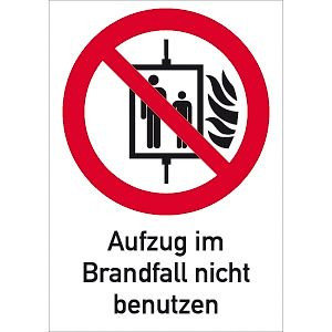 Moedel Aufzug im Brandfall nicht benutzen ISO 7010, Kombischild, Folie, 131x185 mm, 58406
