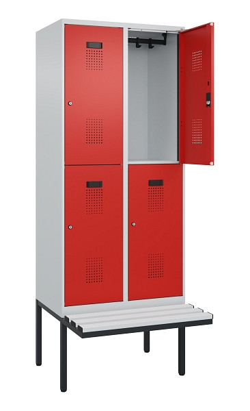 C+P Doppelstock-Spind Evolo PLUS, Bank, 4 Fächer, 2120x800x815mm, 7035/3020, Zylinderschloss, Sitzfläche Kunststoff, 0493407-22 S10113