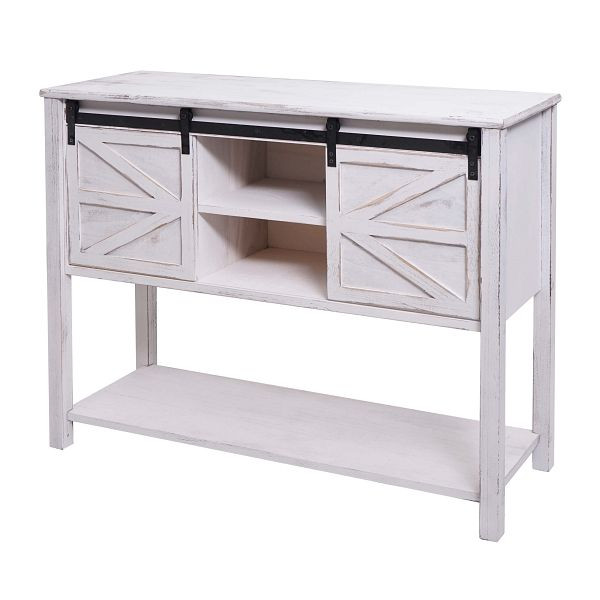 Mendler Kommode HWC-D57, Schiebetürenschrank Sideboard Schrank, Shabby-Look Vintage 81x102x34cm, weiß, 68642