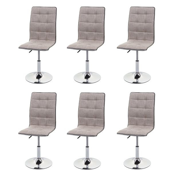 Mendler 6er-Set Esszimmerstuhl HWC-C41, Stuhl Küchenstuhl, höhenverstellbar drehbar, Stoff/Textil, creme-grau, 3x74270