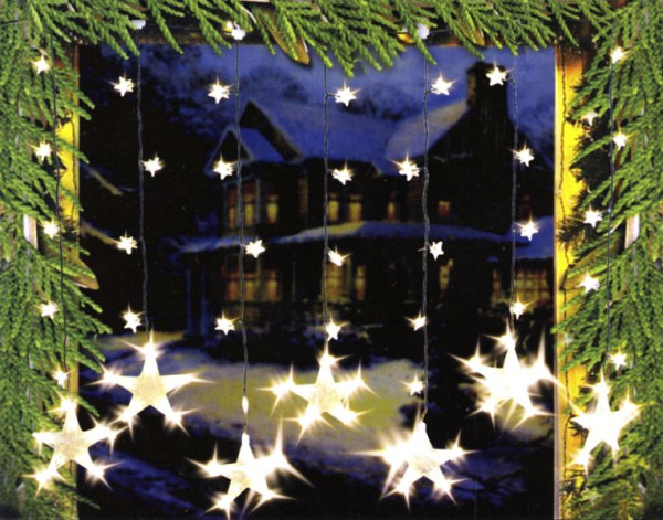 Mendler LED Lichtervorhang Sternenvorhang Lichterkette Sterne Deko, 7 große, 32 kleine Sterne, 32238