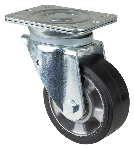 BS Rollen Schwerlastrolle, Rad-Breite 50 mm, Rad-Ø 125 mm, Tragfähigkeit 220 kg, Elastik-Reifen schwarz, Radkörper Aluminium, Kugellager, N100.B80.125