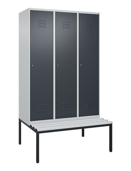 C+P Umkleidespind Classic PLUS mit Mitteltrennwand, 3 Abteile, 2120x1200x815mm, 7035/7016, Zylinderschlösser, 0800507-32F S10023