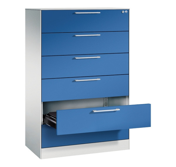 C+P Karteischrank Asisto, H1310xB800xT435mm, 7035/5010, 5 Schubladenblenden, 146023-623 S10176