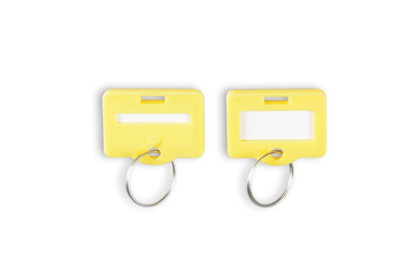 Eichner Schlüsselanhänger aus Kunststoff, mit Schlüsselring, inkl. Beschriftungsetikett, Farbe: Gelb, VE: 1 Pack à 50 Stück, 9219-01414-040