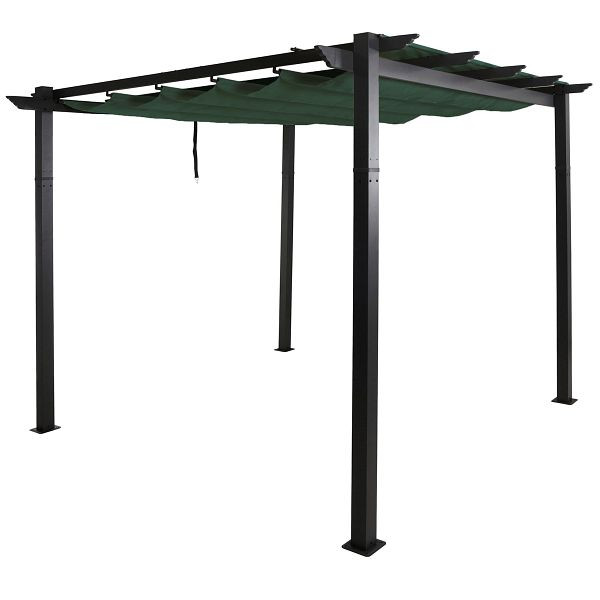 Mendler Aluminium Pergola HWC-N93, Gartenpavillon Pavillon Garten, stabiles 8cm-Gestell Schiebedach UV50+ 3x3m, grün, 110022+110023+110029