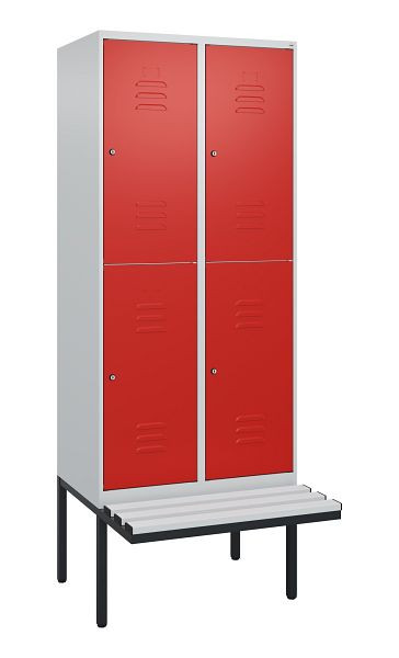 C+P Doppelstöckiger Spind Classic PLUS, 2 Abteile, 2120x800x815mm, 7035/3020, Zylinderschlösser, schwebende Sitzfläche, 0803407-22 S10017