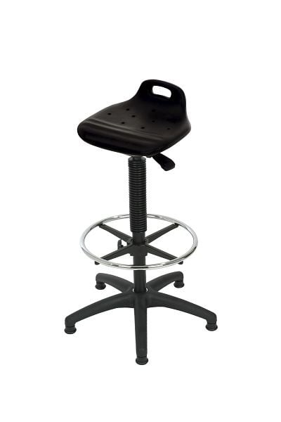 Lotz Stehhilfe, ergonomisch PU-Sitz schwarz, höhenverstellbar 640-890, Kunststoffkreuz, Fußring, mit Tragegriff, 4675.01