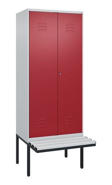 C+P Umkleidespind Classic PLUS SW, 2 Abteile, 2120x800x815mm, 7035/3003, Zylinderschloss, Untergestell & Sitzfläche, 0800427-22 S10016