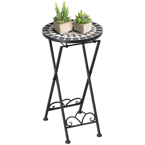 Outsunny Pflanzenständer Ø36 x 67 cm Blumenständer Pflanzenhalter klappbar rund für Balkon Steinmosaik Garten Indoor Outdoor mehrfarbrig, 845-599