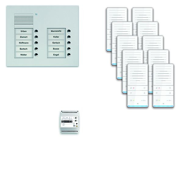 TCS Türkontrollsystem audio:pack UP für 10 Wohneinheiten, mit Außenstation PUK 10 Klingeltasten 2-spaltig, 10x Freisprecher ISW5031, Steuerung, PAUF102/001
