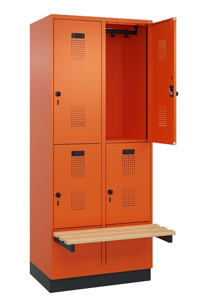 C+P Doppelstock-Spind Evolo PLUS, Bank, 4 Fächer, 1950x800x815mm, 2004/2004, Drehriegel, Sitzfläche Buche-Hartholz, mit Sockel, 049340-22 S10023