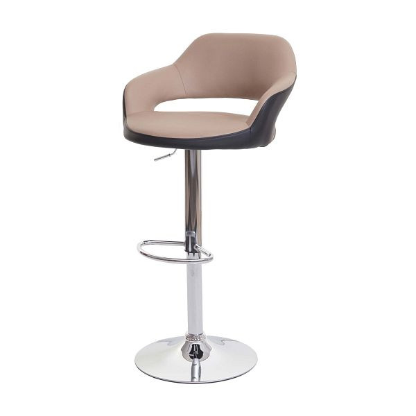 Mendler Barhocker HWC-F16, Barstuhl Tresenhocker Drehhocker, mit Lehne Kunstleder, taupe-schwarz, 75741