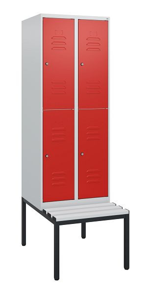 C+P Doppelstöckiger Spind Classic PLUS, 2 Abteile, 1950x600x815mm, 7035/3020, Zylinderschlösser, mit untergebauter Sitzbank, 0803505-20 S10077