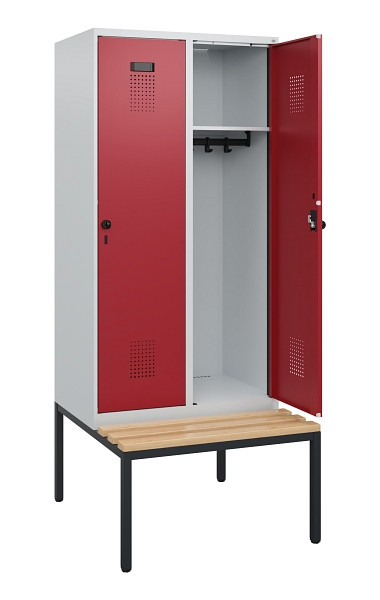 C+P Spind Evolo PLUS, 2 Abteile, 1950x800x815mm, 7035/3003, Drehriegel, Sitzfläche Buche-Hartholz, Sitzbank, 0490505-22 S10004